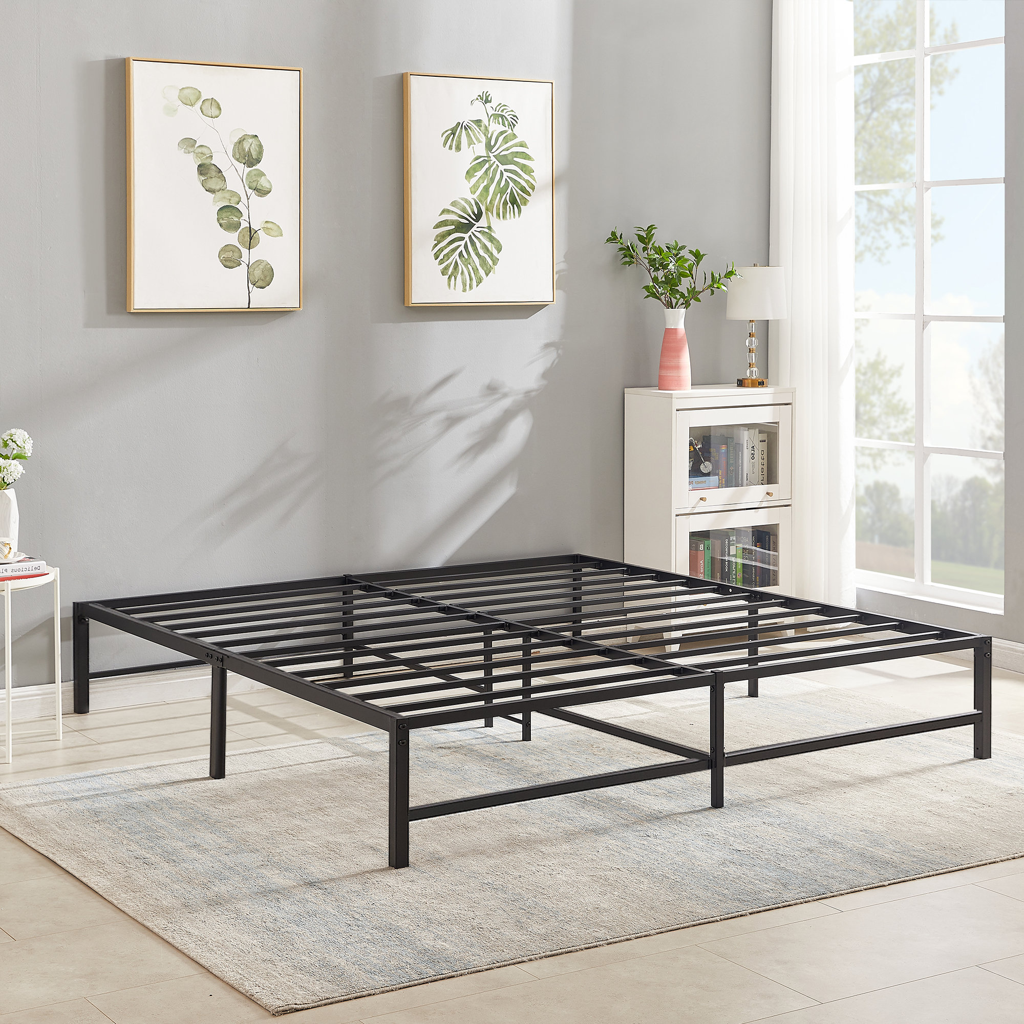 Zinus Lorrick 14 Quick Snap Metal Platform Bed, Slat support No Box Spring  Needed, Black Bed Frame, 5 Year Warranty 