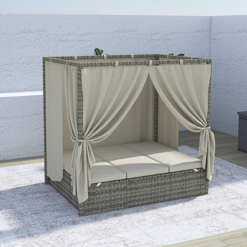 Lit de soleil réglable avec rideau, Beige