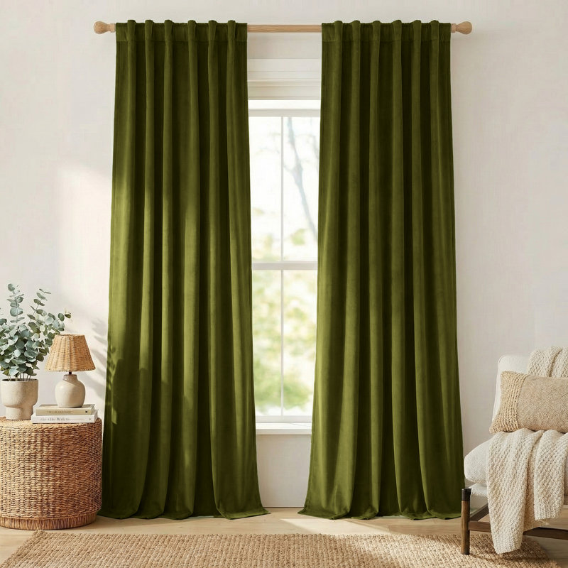 Moss Green Velvet Curtains, Sound Reducing Room Darkening Velvet Drapes for Living Room/Bedroom, Rod Pocket Window Panels 84" Long, 52 inches Wide, 2 Panels.