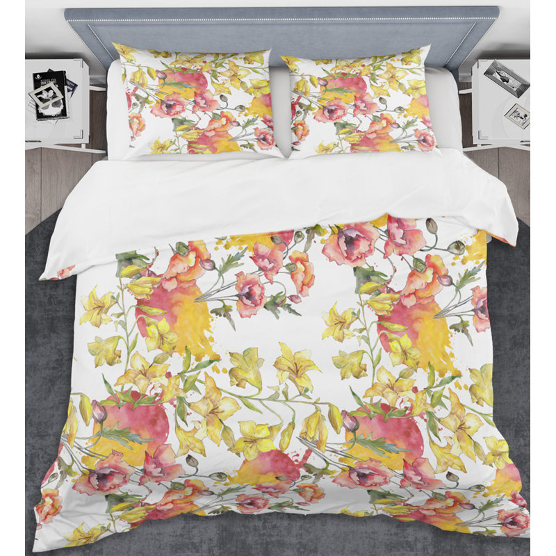 Ensemble de housse de couette à motif rétro rétro coquelicots IV - microfibre de polyester