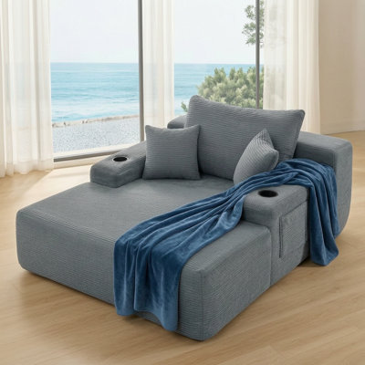 Chaise longue d'intérieur moderne en velours côtelé à accoudoirs carrés de 47 pouces