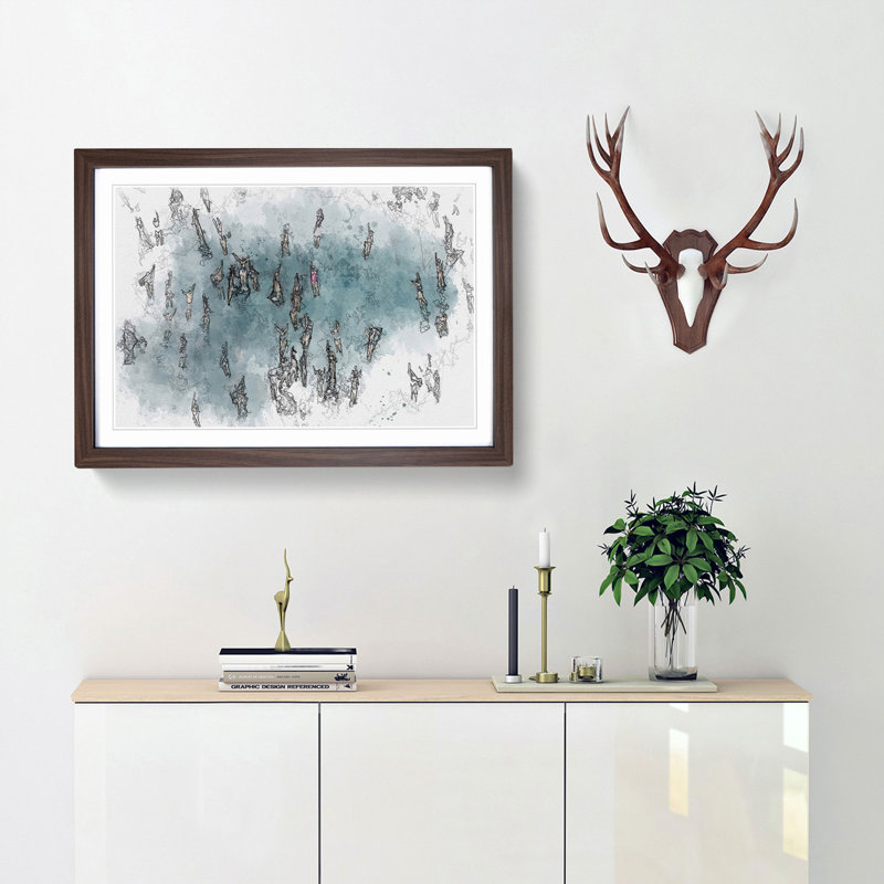 Swimmers Swimming in Abstract - Picture Frame Graphic Art Print, Walnut Framed, 62cm H x 87cm W x 2cm D