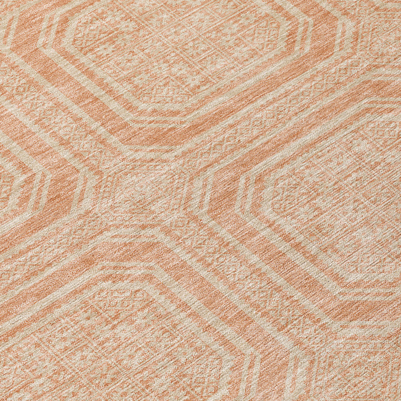 Machine Washable Indoor/Outdoor Claudian ACN1460 Peach Round Rug, Rectangle 1'8" x 2'6"