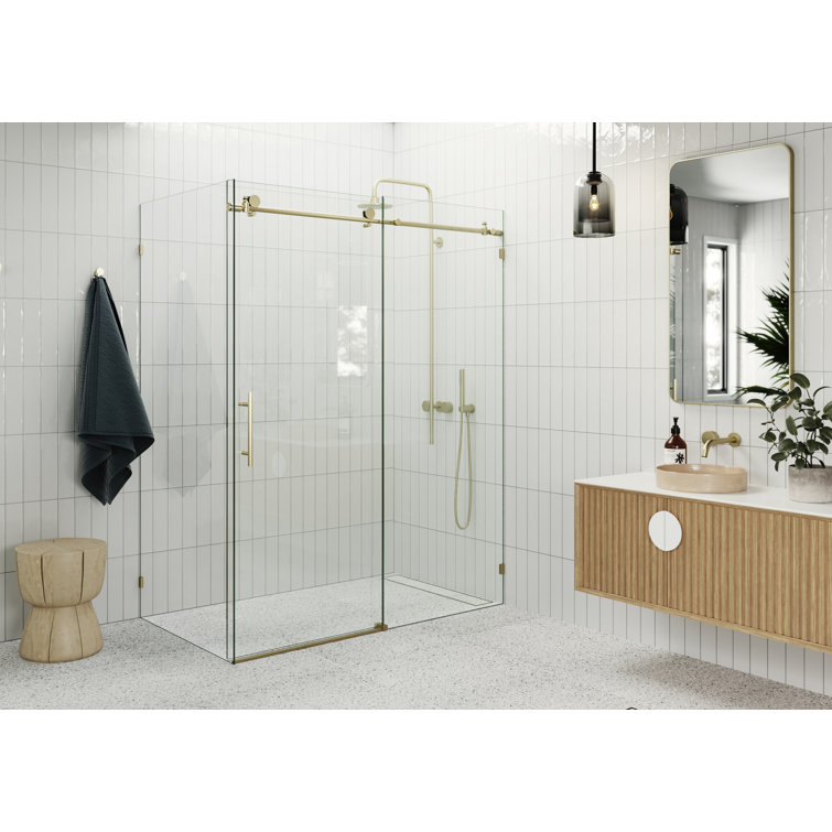 Nova 64 in. x 36 in. x 78 in. 90-degree Fully Frameless Sliding Glass Shower Enclosure