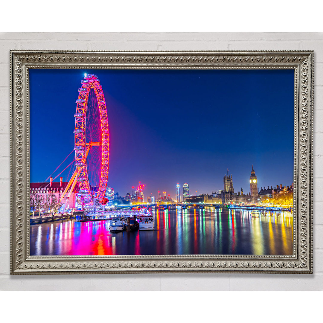 Gerahmtes Poster London Eye Regenbogen Themse bei Nacht