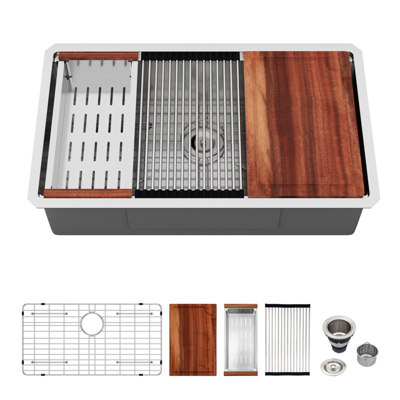 Évier de cuisine encastrable 36 po à cuve simple 36 jauges avec accessoires