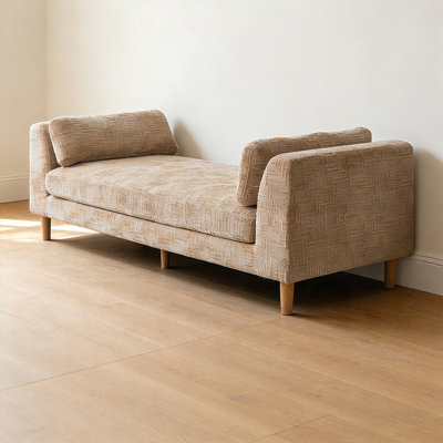 Light Brown Chenille Large Modern Ottoman with Two Cushions ,Sturdy Wooden Legs Foot Stool