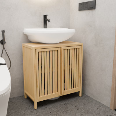 Armoire de lavabo grande capacité en bambou naturel