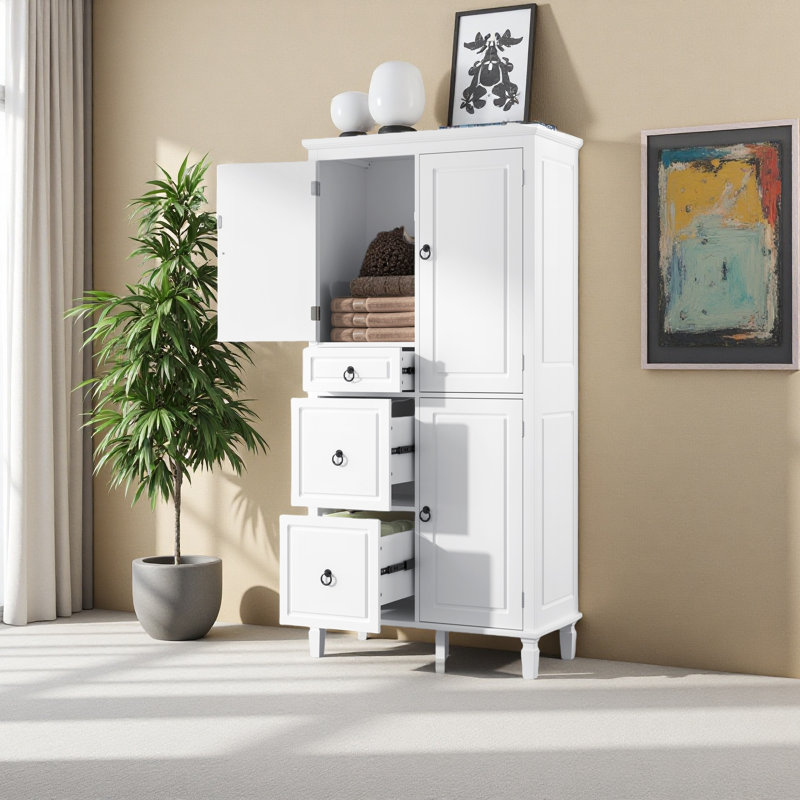 Armoire de rangement multifonctionnelle rétro avec tablettes réglables, 3 tiroirs et 3 compartiments fermés - Organisateur élégant et polyvalent pour le salon, la cuisine ou le bureau, blanc