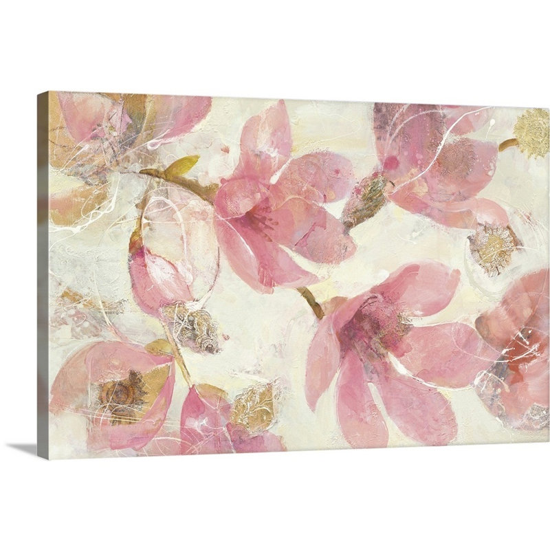 Magnolias en fleurs sur toile blanche, H 18 po x l 12 po x P 1,25 po, Toile tendue