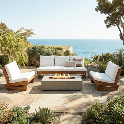 Louise Modern Outdoor Acacia Wood Conversation Set With Cushions