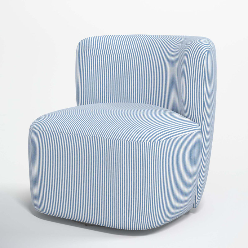 Fauteuil de chambre pivotant rembourré Mariza, Bleu rayé BCBG