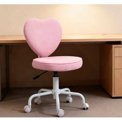 Chaise de bureau rose en forme de cœur, chaise pivotante réglable pour chambre à coucher et coiffeuse, style mignon et confortable