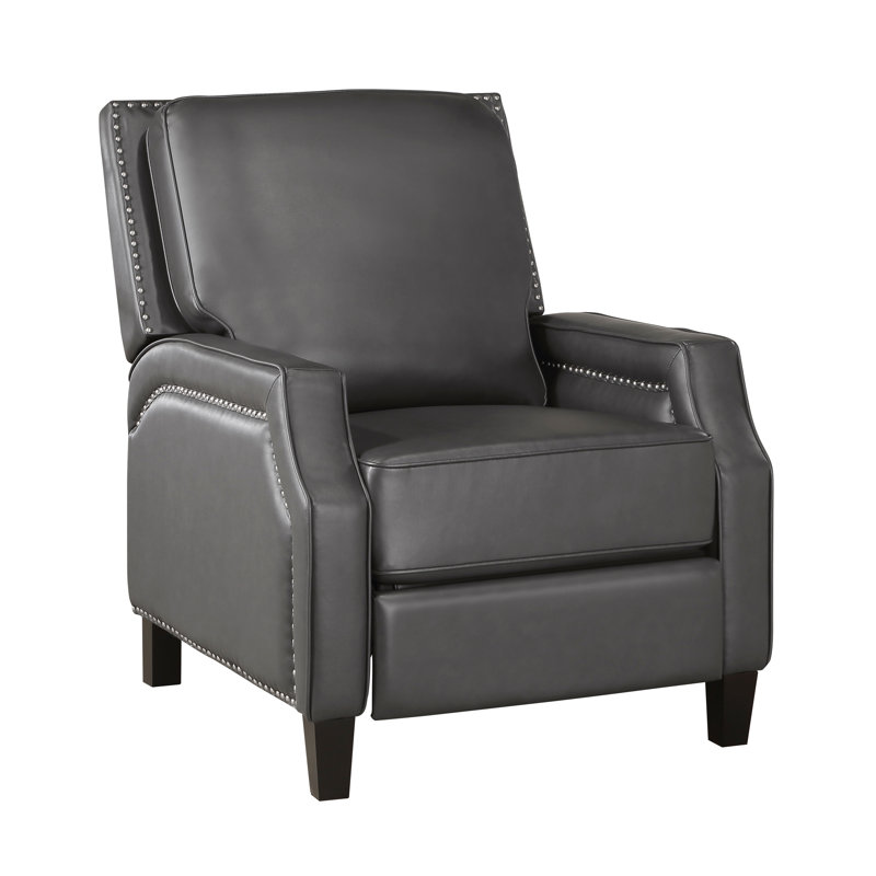 Push Back Reclining Chair Transitional Style Grey Color Self-Reclining Motion Chair 1Pc Cushion Seat Modern Living Room Furniture