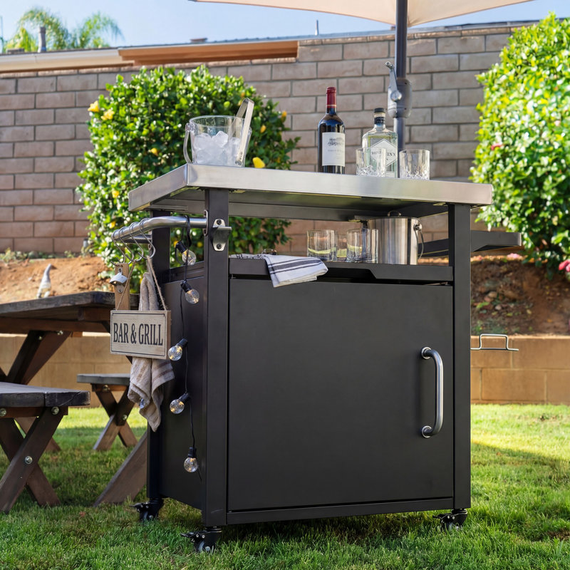 Chariot pour barbecue 39,5 po avec plateau en acier inoxydable et roues verrouillables