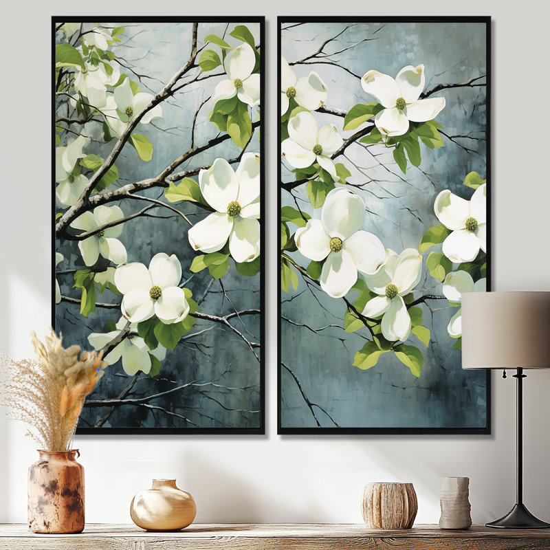Style Dogwood - impressions sur toile vertes, 20" H x 24" W, Impression encadrée flottante, Black