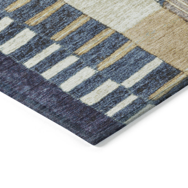 Machine Washable Indoor/Outdoor Xhevrie Navy Rug, Rectangle 10' x 14'