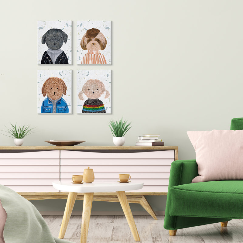 « hipster dogs drôle animal s » par melissa wang-cadre 4 pièces, ensemble de photos imprimées sur toile, H 16 po x l 20 po