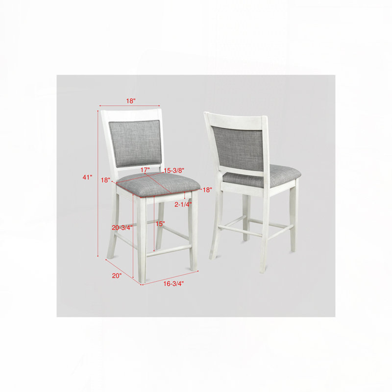 Linen Upholstered Bar Stools Set with Back,Wood Legs, White