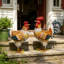 Statues de jardin en métal coq et poule, décor de jardin en fer fabriqué à la main (ensemble de 2)-130480620