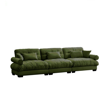 Extra Large  3 Seat Modern Velvet Sofa, Oversize Sofa, Clould Like Comfortable Seat And Back Support, With Waist Pillows And Throw Pillows, Olive Green
