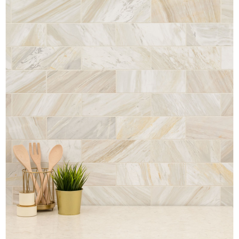 Selene Oro 4 in. x 12 in. Honed Marble Subway Floor and Wall Tile, Athena Gold