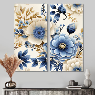 Classic Blue Harmony Bouquet  - Blue Wall Art 2-Pieces