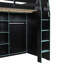 Lit mezzanine en bois pleine grandeur avec bureau, garde-robe ouverte, compartiments de rangement et lumières RVB, bleu nuage-91853860