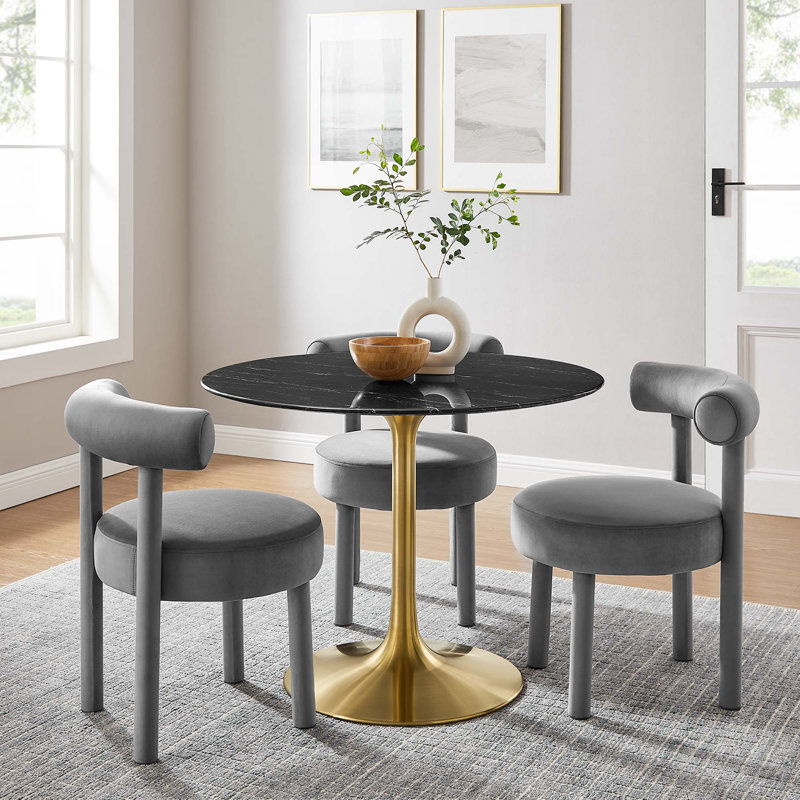 Table de bar Lippa, plateau rond en marbre artificiel, par Modway, Or, Table standard (hauteur de 28,5 po)