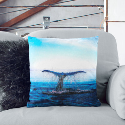 Whale Tail from the Ocean Painting Cushion with Filling