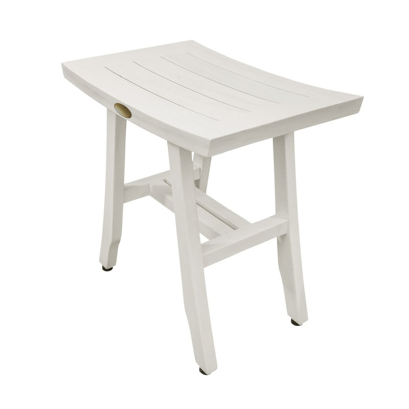 Banc de douche en bois massif Damietta, Blanc délavé, H 18 po x l 12 po x P 24 po