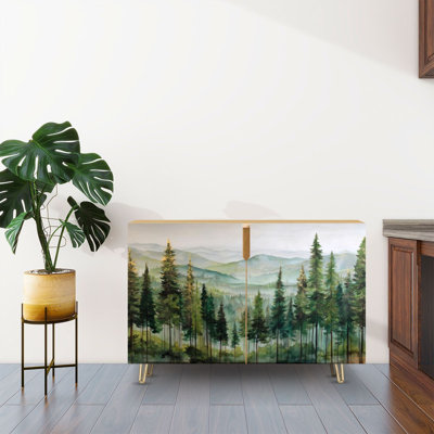 Sideboard Buffet Cabinet with Storage Vertical Pine Forest with 2 Doors for Living Room and Kitchen