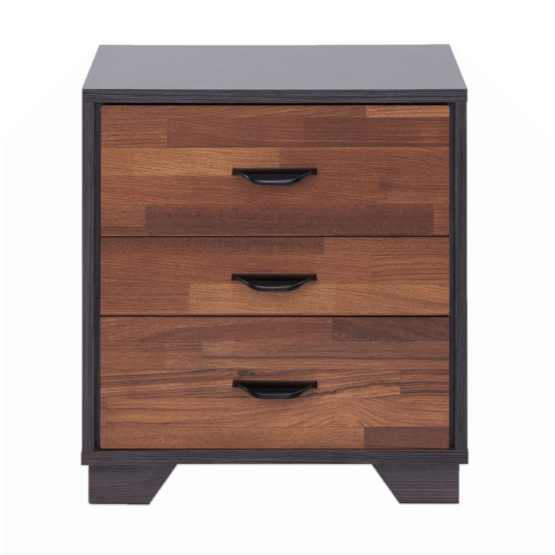 3-Drawer Rectangular Accent Table High End Table, Natural Wood/Black