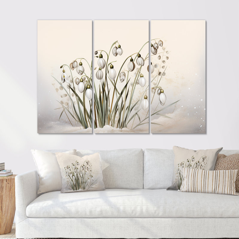 Ensemble de salon Snowdrops Moonlit Galanthus Nivalis II - Snowdrops Wall Art, H 40 po x l 60 po x P 1 po