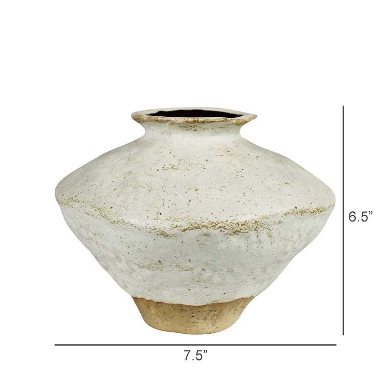 Vase avec base naturelle, céramique, Blanc