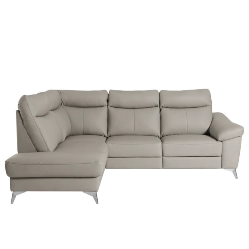 Cordelra Leather Corner Sofa with Power Reclining Seat and Underseat Storage , Light Gray, Left Hand Facing