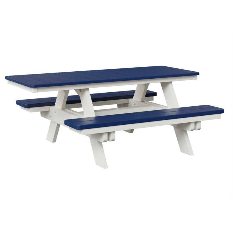 Outdoor Rectangular Picnic Table, 30.5"H x 57.5"W x 71.5" D, Pacific Blue/White