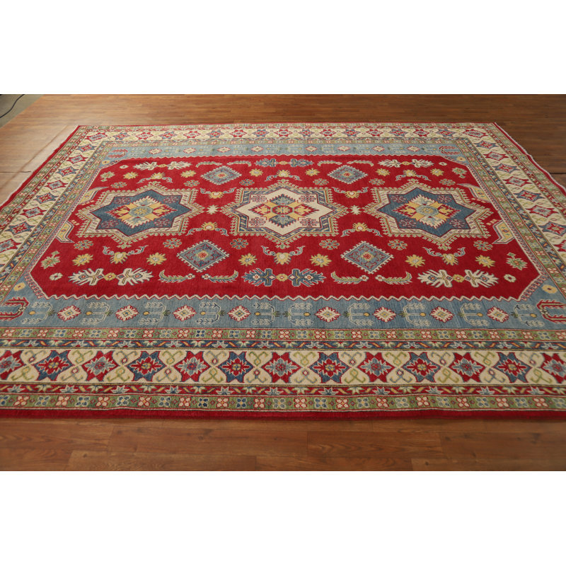 Tapis oriental en laine rouge fait à la main Kazak 8 x 10