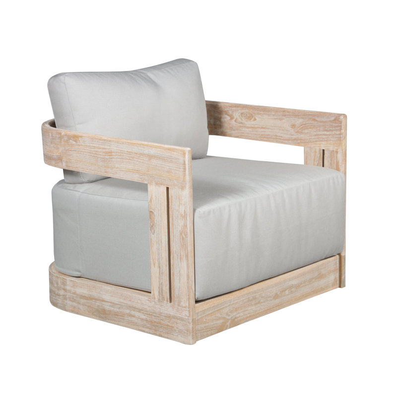 Teak Outdoor Lounge Chair, Cream, Light Gray