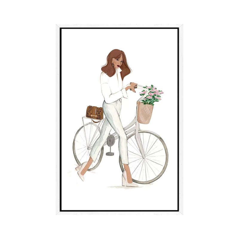 Bicyclette by Sabina Fenn - Print on Canvas, 66.04cm H x 45.72cm W x 3.81cm D, White Floater Framed