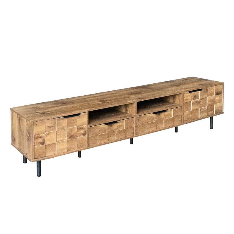 Meuble télé Akshata de 78,7 po de style Mid-Century avec 2 tiroirs, convenant aux téléviseurs de 80 po, avec rangement pour meuble audio-vidéo, style rétro, trous pour câbles, Build Media Ideal 75 85 look classique, planches