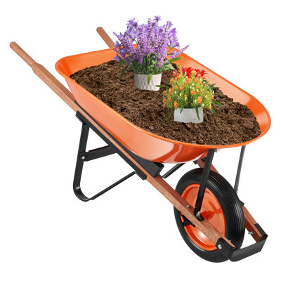5 Cu. Ft. Heavy-Duty Metal Wheelbarrow Cart with Solid Foam Tires - High Capacity Garden Dump Wagon for Lawn & Farm