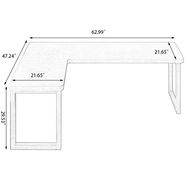 Nut-Brown L-Shaped Solid Wood desk, 29.53" H x 62.99" W x 47.24" D, Left Hand Return