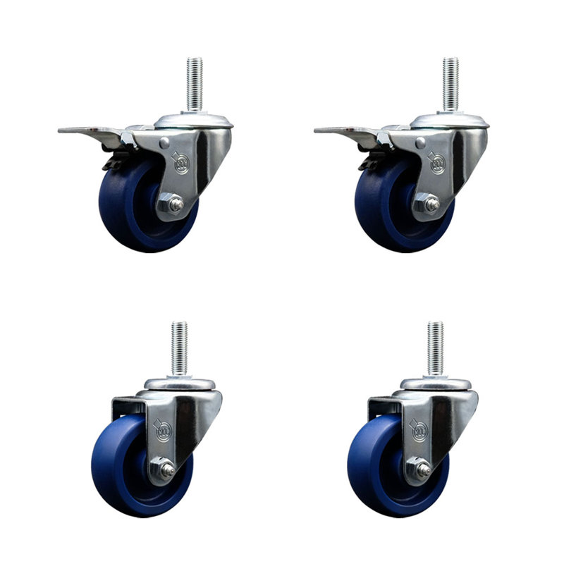 Poly Swivel 5/8 Inch Threaded Stem Caster Set 2 Total Lock Brakes
