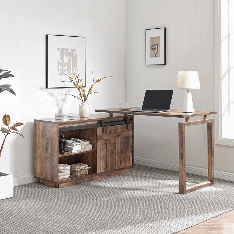 Bureau moderne en L pour bureau personnel, Marron foncé