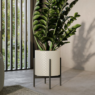 Pot de fleurs d'intérieur moderne en métal avec base à 4 pieds Asbella