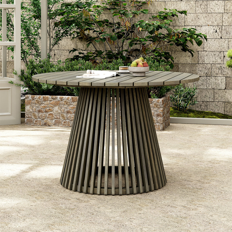 Table de salle à manger d'extérieur en bois d'acacia pour le patio (table incluse seulement), Gris