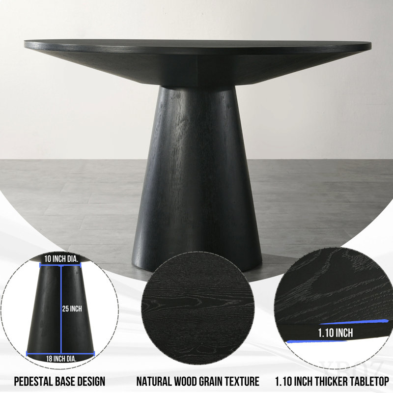 Contemporary 48" Pedastal Dining Table, Ebony