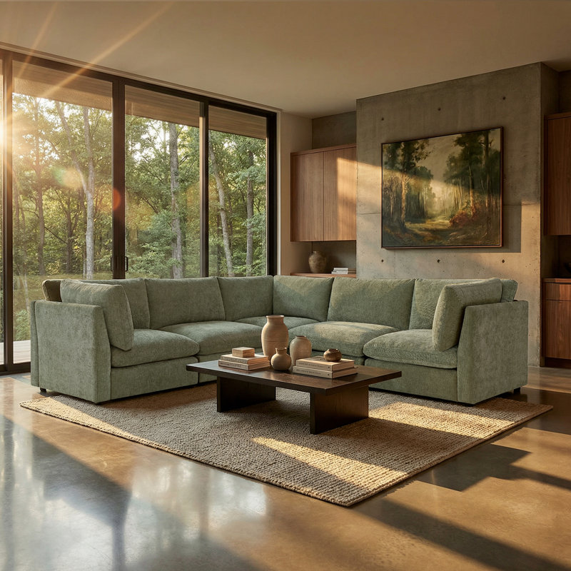 Parkton 5 Piece Chenille Upholstered Sectional Sofa,  L-shaped Modular Couch Sofa for Living Room