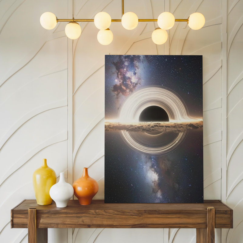 Toile, art mural trou noir, scène canvascosmique avec poignée gravitationnelle et anneau lumineux prêt à accrocher